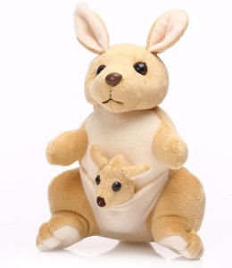 Swastikunj Kangaroo with baby in Pouch soft toy- Creamish Brown color  - 10 cm