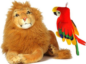 Swastikunj Cute Lion(32 Cm) And Musical Parrot (20 Cm)Combo - 10 cm