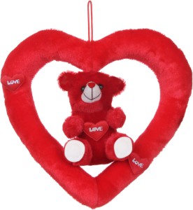 Deals India Valentine Gift Heart With 2 Cute Teddy Combo Cushions  - 12 inch