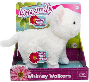 Amazimals Whimsy Walkers Plush White Kitty Cat Kitten With Sound