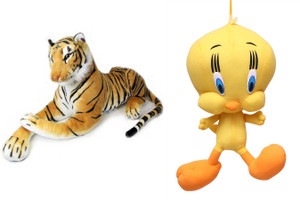 MGPLifestyle Multicolour Combo Of Tiger Soft Toy And Tweety - 10 cm