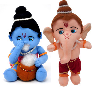 Fun Zoo Lord Krishna & Ganesha Hindu Idol Combo Fun Zoo Soft Plush Toy - 35 cm