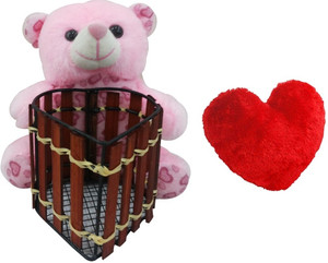 Saugat Traders Teddy Bear Pen Stand With Heart - 6.3 Inch