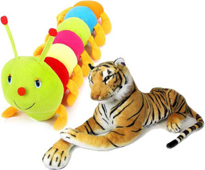 MGPLifestyle Stuffed Tiger(32 Cm) And Colourful Caterpillar (55 Cm)Combo - 9 cm