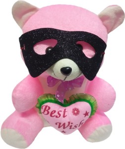 Aparshi Pinky best wishes teddybear with black mask stuffed soft toy  - 35 cm