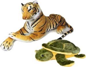Creative Kids Stuffed soft Green Turtle & Brown Tiger  - 32 cm