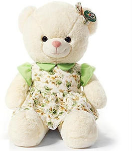 Kaylee & Ryan 276 White Teddy Bear Plush In Floral And Light Green Skirt