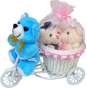 Pingaksh Crafty Collection Love Couple teddy bear on a long drive on bicycle  - 7 inch