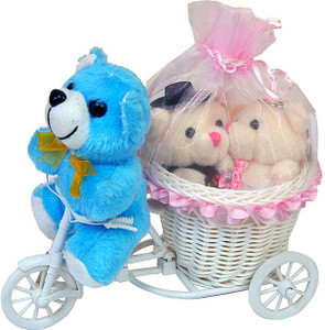 Pingaksh Crafty Collection Love Couple teddy bear on a long drive on bicycle - 7 inch