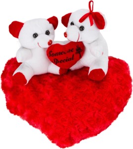 Fashion Knockout Fk White Couple Teddy On Blooming Red Heart  - 11 inch