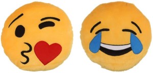 Deals India Deals India Face throwing a kiss and Laughing Tears Eyes Smiley Cushion(SmileyF&G) (Set of 2)  - 35 cm