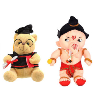 VRV Soft Musical Scholar Teddy Bear and Lord Ganesha 25cm - 20 cm
