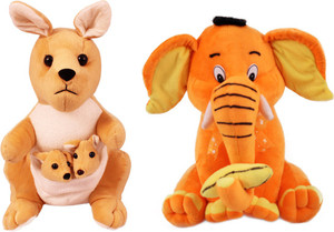 Tabby Toys Kangaroo With Baby And Elephant With Banana Combo - 35 cm