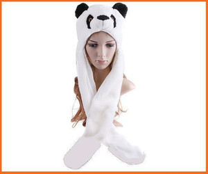 TheCuteHats Panda Hat With Long Mittens Plushy Animal Cap