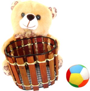 Saugat Traders Teddy Bear Pen Stand with Soft Ball  - 6.3 Inch