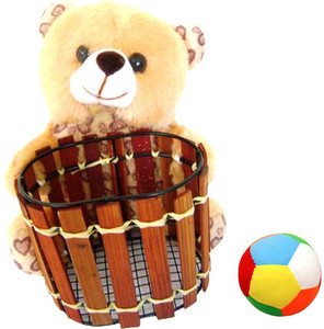Saugat Traders Teddy Bear Pen Stand with Soft Ball - 6.3 Inch
