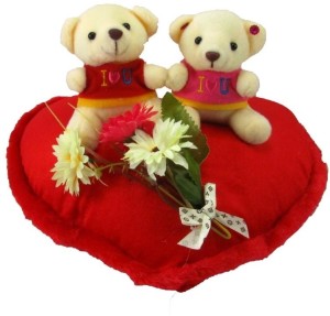 Tickles Couple Teddy On Heart With Leaves  - 25 cm