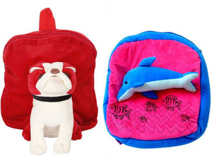 MGP Creation Exclusive Brown Pug Dog & Pink Rabbit Nursery Kids School Bag - 14 inch