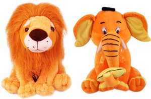 Tabby Toys King Lion and Elephant Playing With Banana Stuff Toy Combo - 35 cm