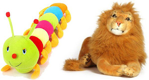 Swastikunj Stuffed Lion(32 Cm) And Colourful Caterpillar (55 Cm)Combo - 10 cm