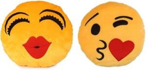 Deals India Deals India Soft WINK and Face throwing a kiss Smiley Cushion - 35 cm(Smiley4&F)(Set of 2)  - 35 cm