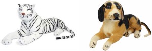 Deals India Deals India white tiger (32 Cm)and Black dog (32 cm)(combo)(set of 2)  - 32 cm