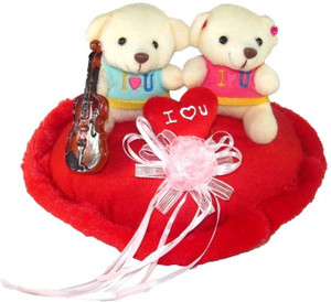 Tickles Cute Couple Teddy On Heart With Violen - 25 cm
