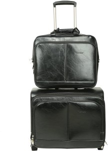 PRAGEE Exclusive Black PU Leather Office Laptop Trolley Bag Expandable  Cabin Luggage - 20 inch