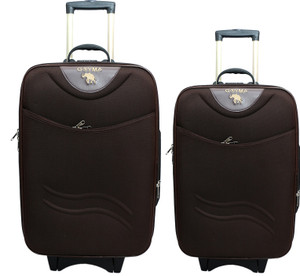 GOYMA Stylish Hard Shell Expandable (20,24) Inches Brown Color Trolley Bag Pack Of 2 Cabin Luggage - 24 inch