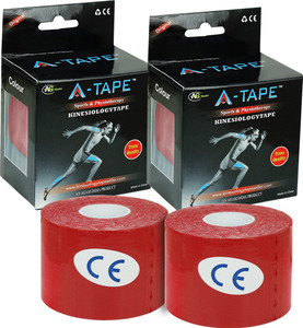 A -TAPE Kinesiology Tape (Pack of 2) Knee, Calf & Thigh Support (Free Size, Red)