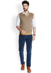 Park Avenue Printed V neck Men Beige 