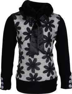 Cutecumber Self Design Round Neck Party Girls Black Sweater Buy
