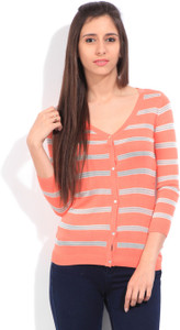 Lee Striped Casual Women Pink Sweater
