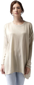Mast & Harbour Solid Round Neck Casual Women Beige Sweater