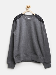 Yk Full Sleeve Solid Girls Sweatshirt