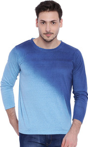 Campus Sutra Solid Men Round Neck Blue T-Shirt