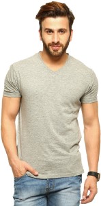 Tripr Solid Men's V-neck Grey T-Shirt