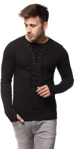 Gritstones Solid Men's Round Neck Black T-Shirt