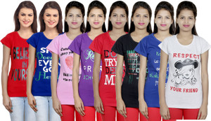 IndiStar Printed Women's Round Neck Multicolor T-Shirt