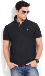 NAUTICA Solid Men Polo Neck Black T-Shirt - Buy TRUE BLACK