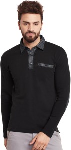 Hypernation Solid Men's Polo Neck Black T-Shirt