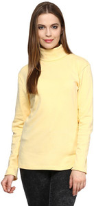 Hypernation Solid Women's Turtle Neck Yellow T-Shirt