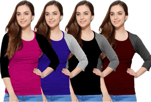 So Sweety Solid Women's Round Neck Multicolor T-Shirt