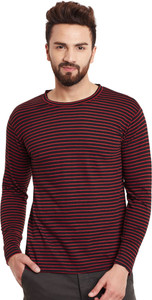 Hypernation Striped Men's Round Neck Red, Black T-Shirt