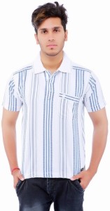 blæse hul Snart Rusten Prinock Striped Men Polo Neck White T-Shirt - Buy White Prinock Striped Men  Polo Neck White T-Shirt Online at Best Prices in India | Flipkart.com