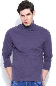 Dream of Glory Inc. Solid Men's Turtle Neck Purple T-Shirt