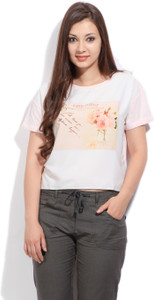 United Colors of Benetton Graphic Print Women's Round Neck Pink T-Shirt
