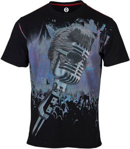 Huetrap Printed Men's Round Neck Black T-Shirt