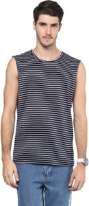 Hypernation Striped Men's Round Neck Blue T-Shirt