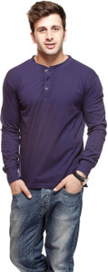 Gritstones Solid Men's Round Neck Blue T-Shirt